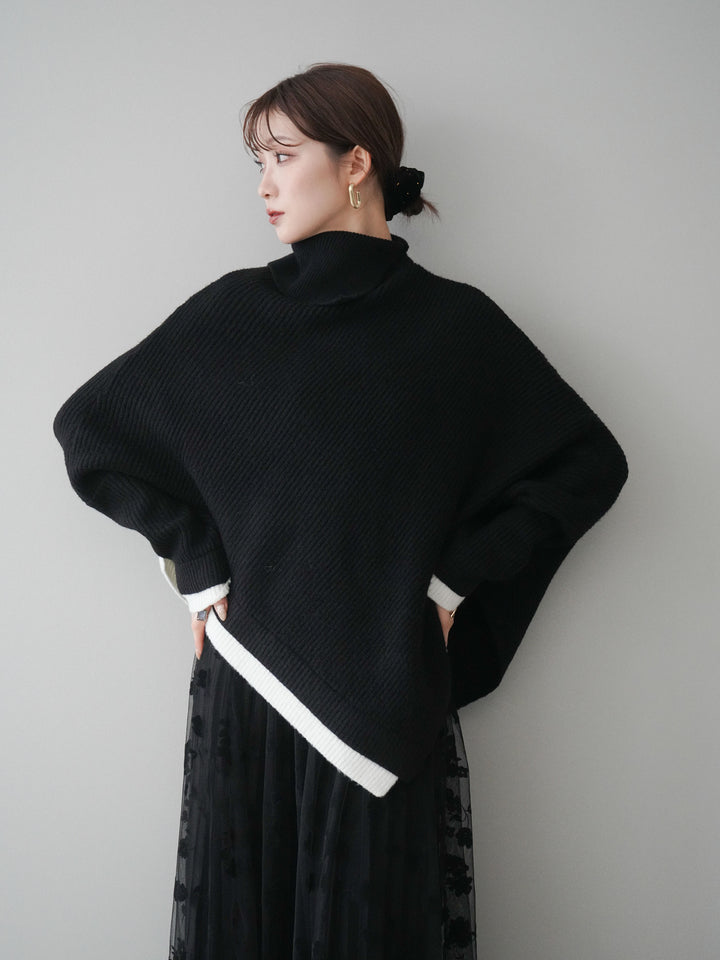 [予約]配色アシンメトリードルマンニットプルオーバー/black
