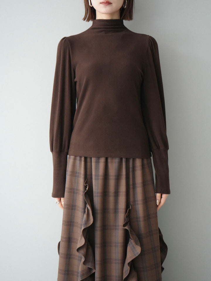 [予約]プチネックパワーショルダー起毛トップス/brown