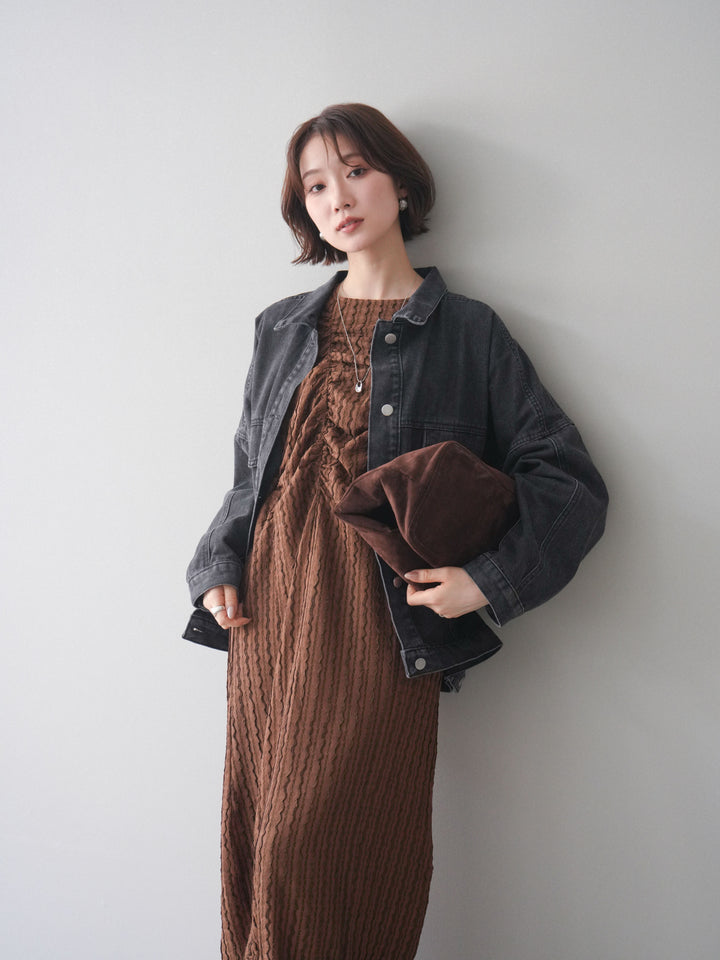 [予約]シャーリングジャガードノースリーブワンピース/brown