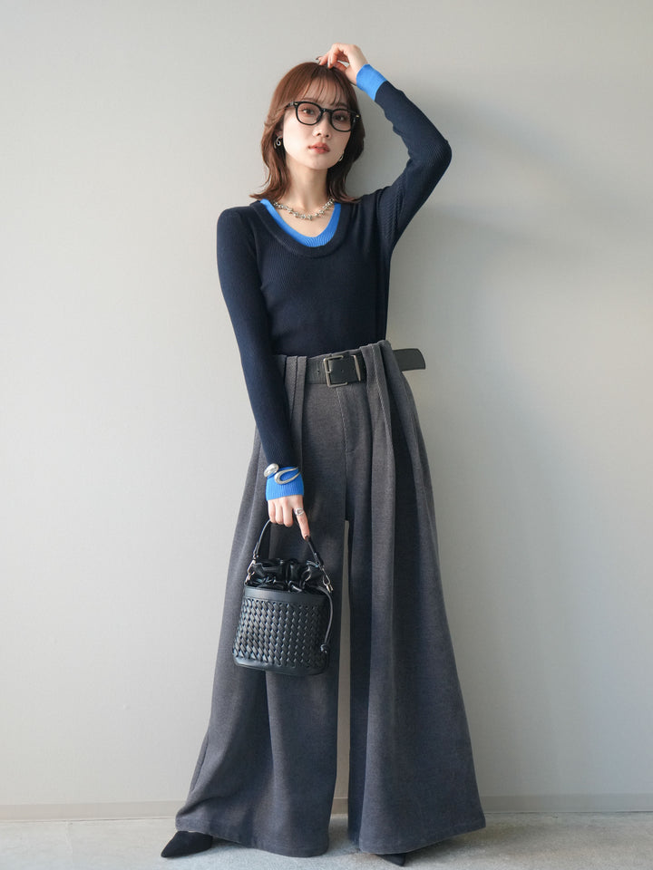 [予約]ベルトデザインループコールテンワイドパンツ(ベルト付き)/charcoal