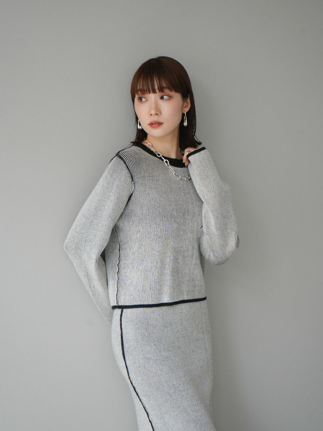 [套裝] 雙面配色羅紋針織套頭衫 + 可選飾品套裝（2 套）