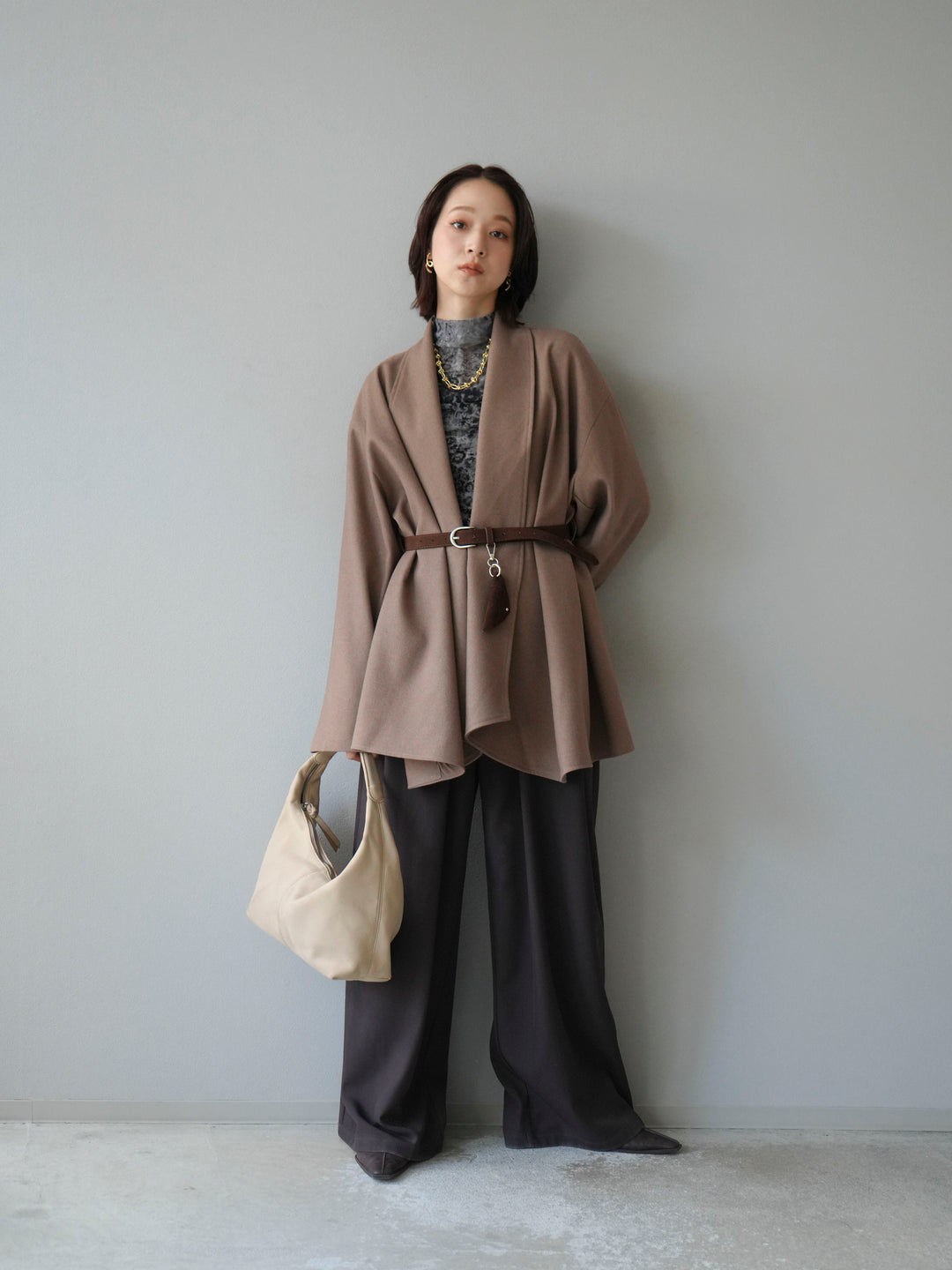 [予約]ビックカラーミディアムジャケット/ベージュ