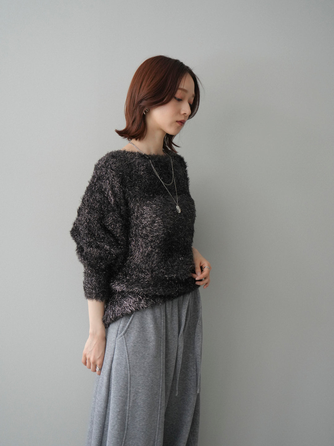 [予約]ラメシャギードルマンニットプルオーバー/brown