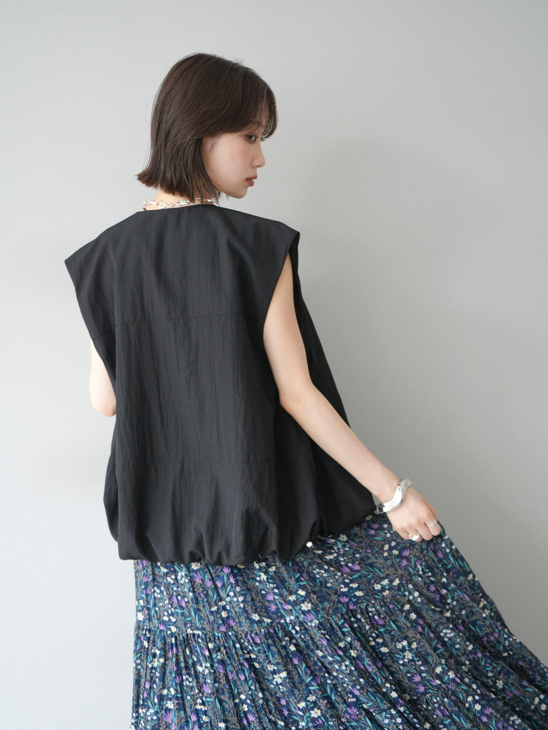[SET]リネンライクドロストバルーンブルゾン+フラワーワッシャープリーツスカート(2set)