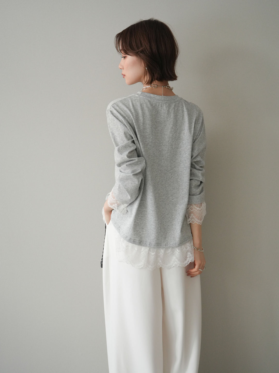 [予約]裾レースコンビカットソー/gray