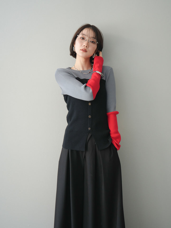 [SET]配色ビスチェドッキングリブニットトップス+選べるアクセセット(2set)