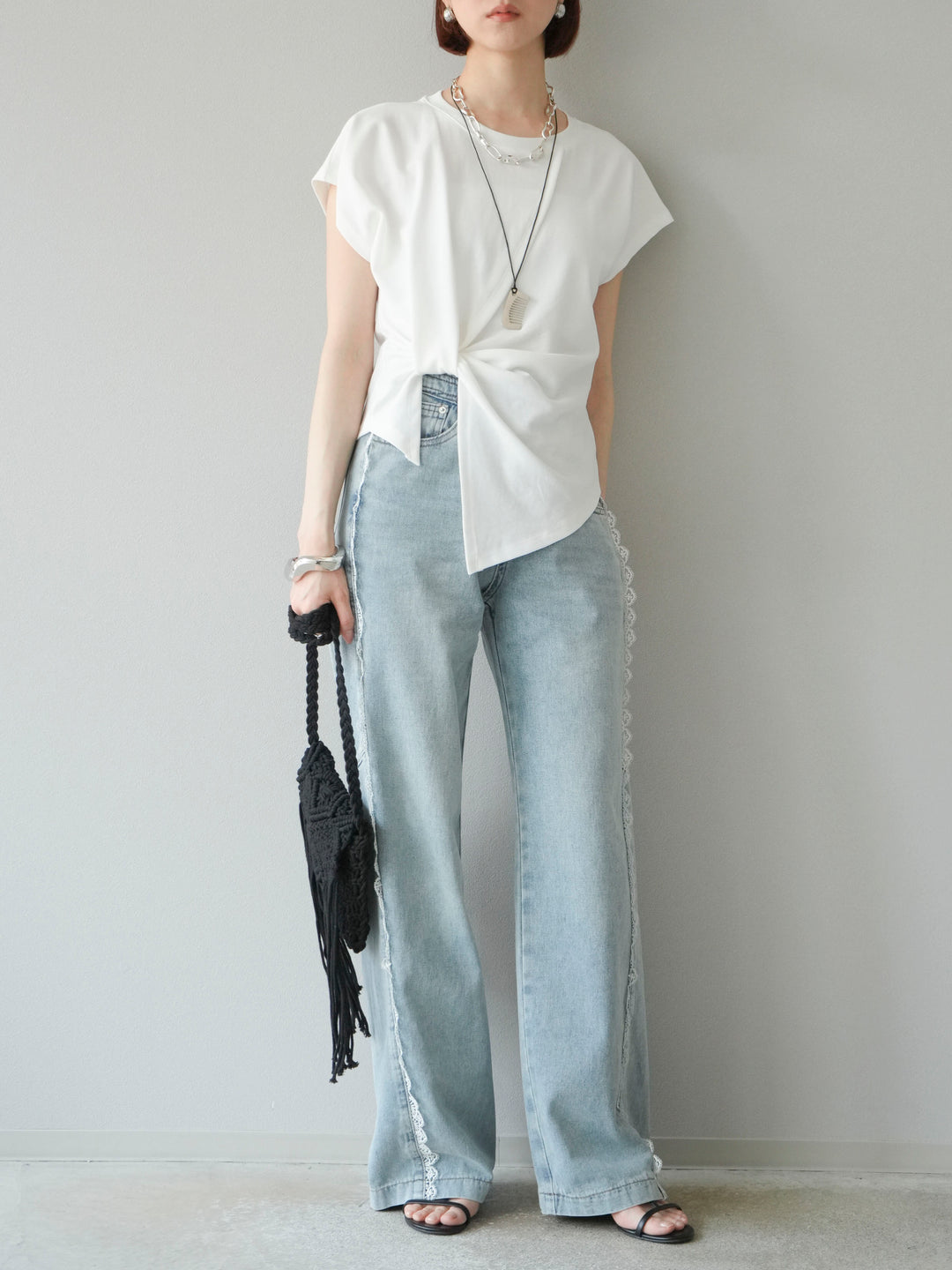 [予約]カシュクールTシャツ＆コームネックレスSET /ホワイト