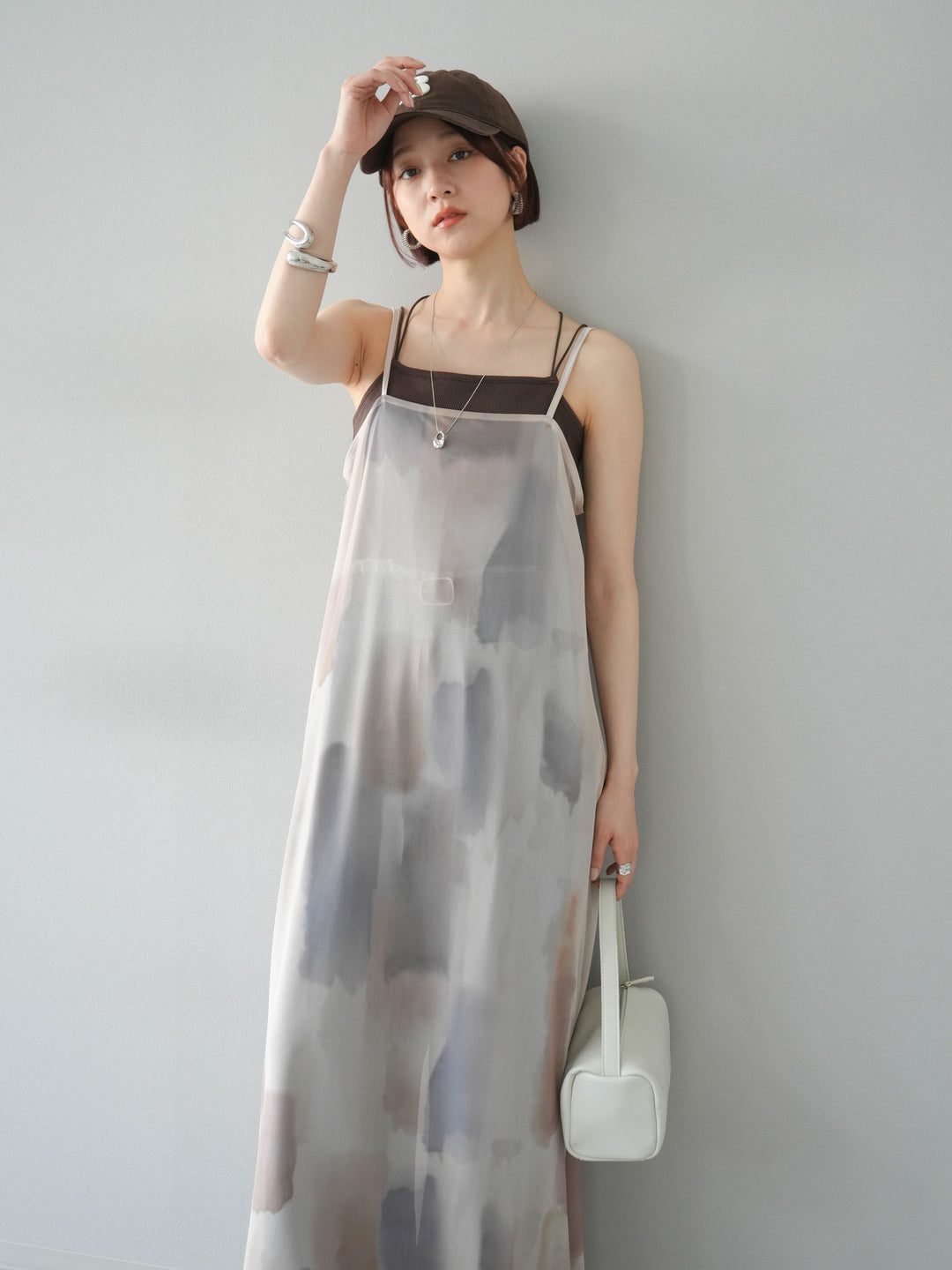 [予約]水彩アートシアーキャミワンピース/エクリュ