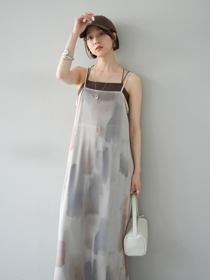 [予約]水彩アートシアーキャミワンピース/エクリュ