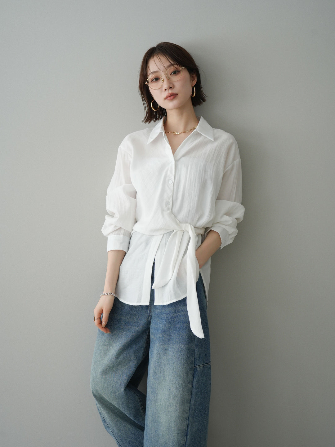 [予約]フロントアシンメトリーブラウス/white