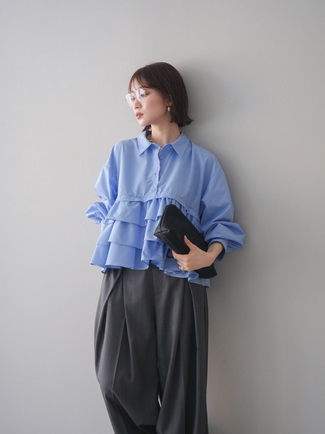 [SET]ブロードティアードショートシャツ+TRツイルデザインタックワイドパンツ(2set)