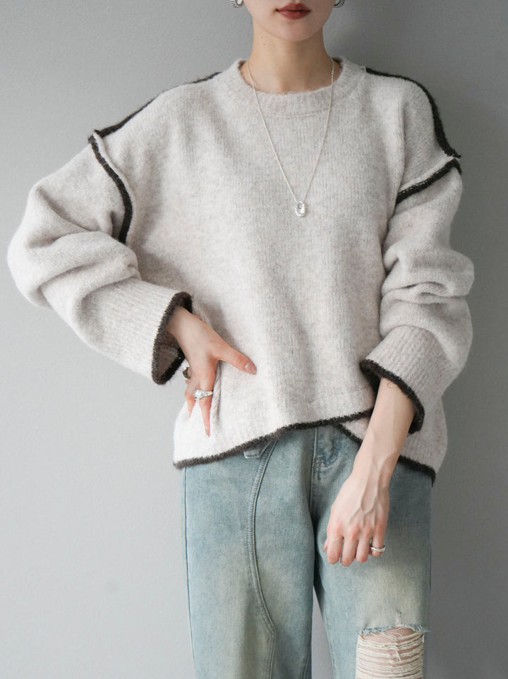 [預訂] 色彩協調針織套頭衫/象牙色