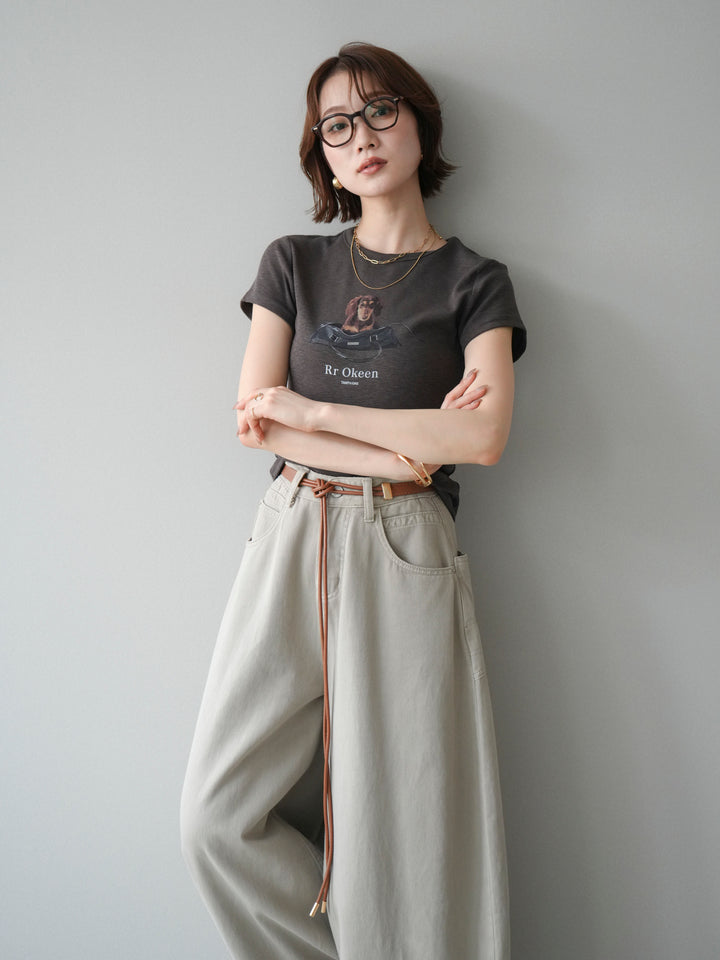 [SET]ドッグコンパクトTEE+ベルト付ボリュームデザインデニム(2set)