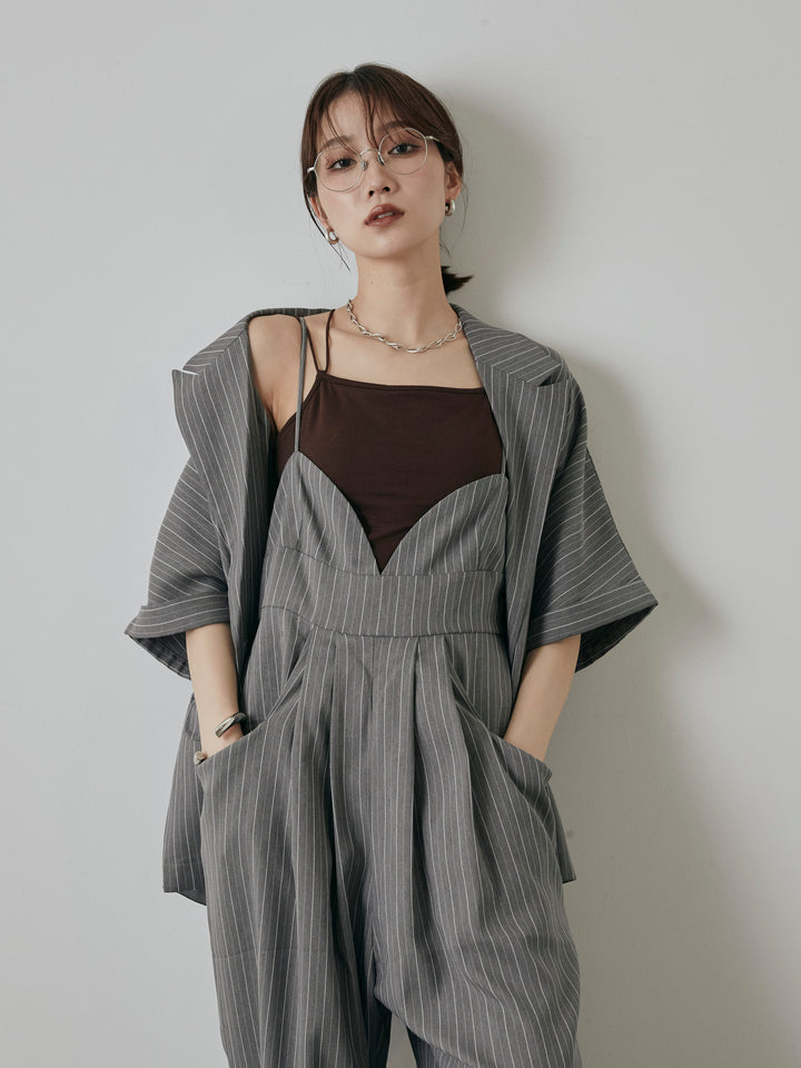 [予約]バックオーガンジーヘリンボーンストライプハーフジャケット/チャコール