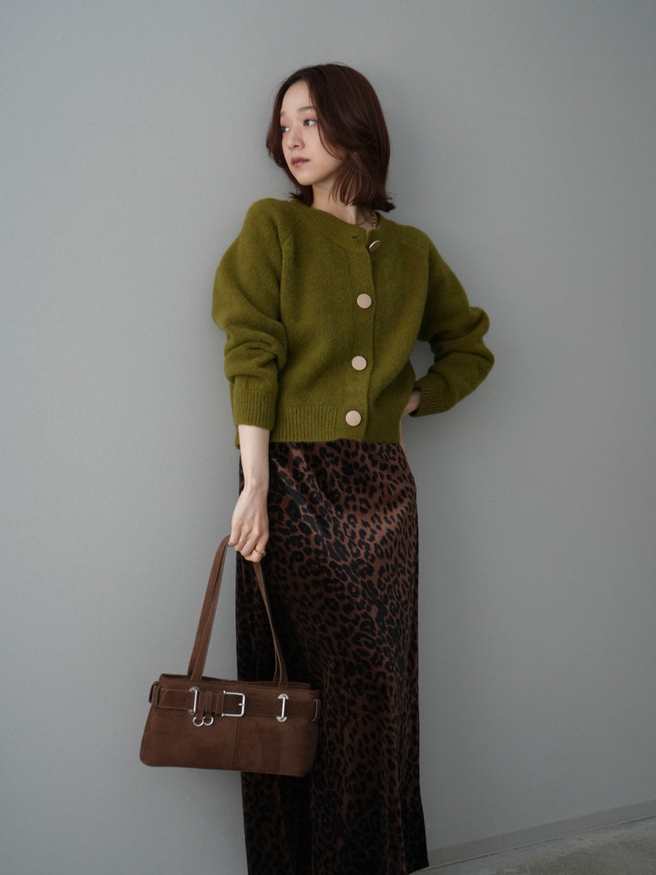 [SET]BIGボタンニットカーディガン+レオパードベロアナロースカート(2set)