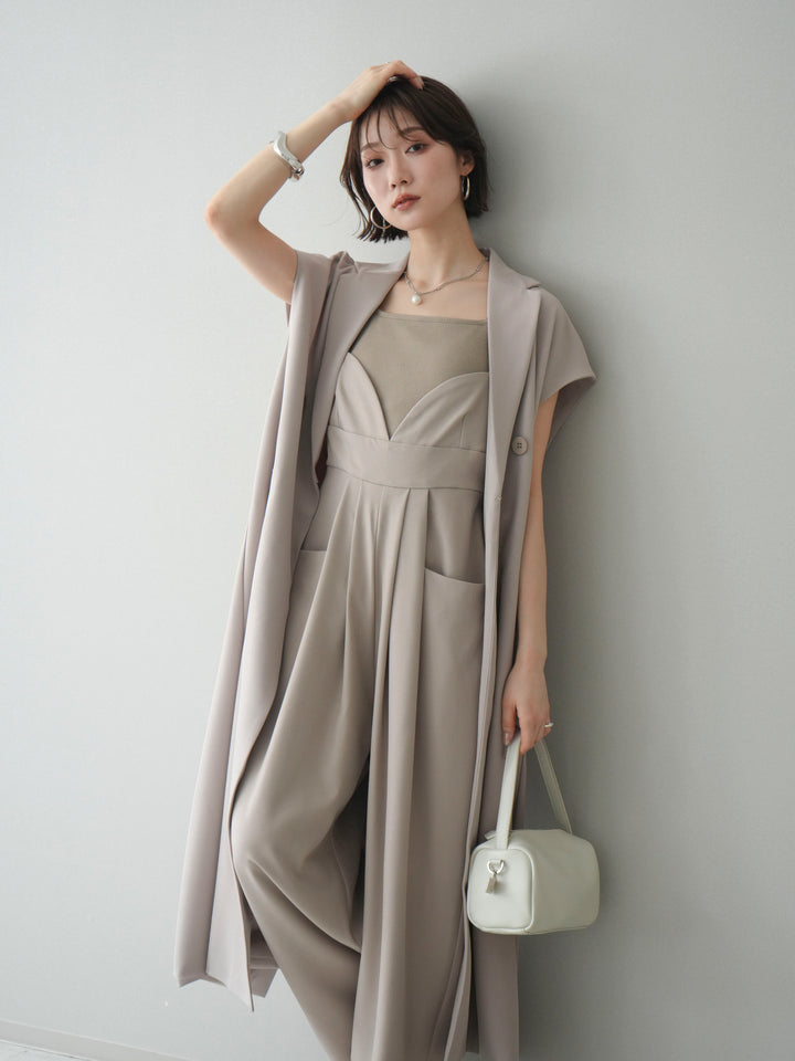 [予約]フレンチスリーブロングジレ/greige