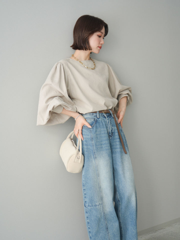 [予約]2WAYピーチスキンボリュームスリーブブラウス/greige