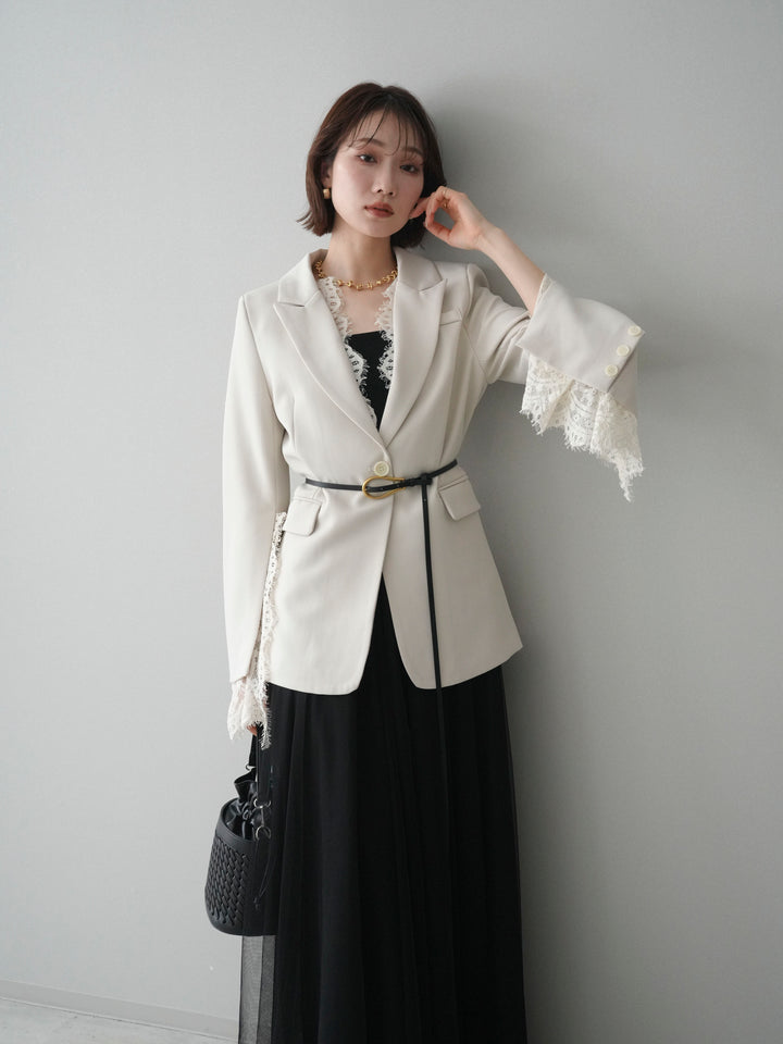 [SET]レースレイヤードスリットジャケット+チュールボリュームスカート(2set)