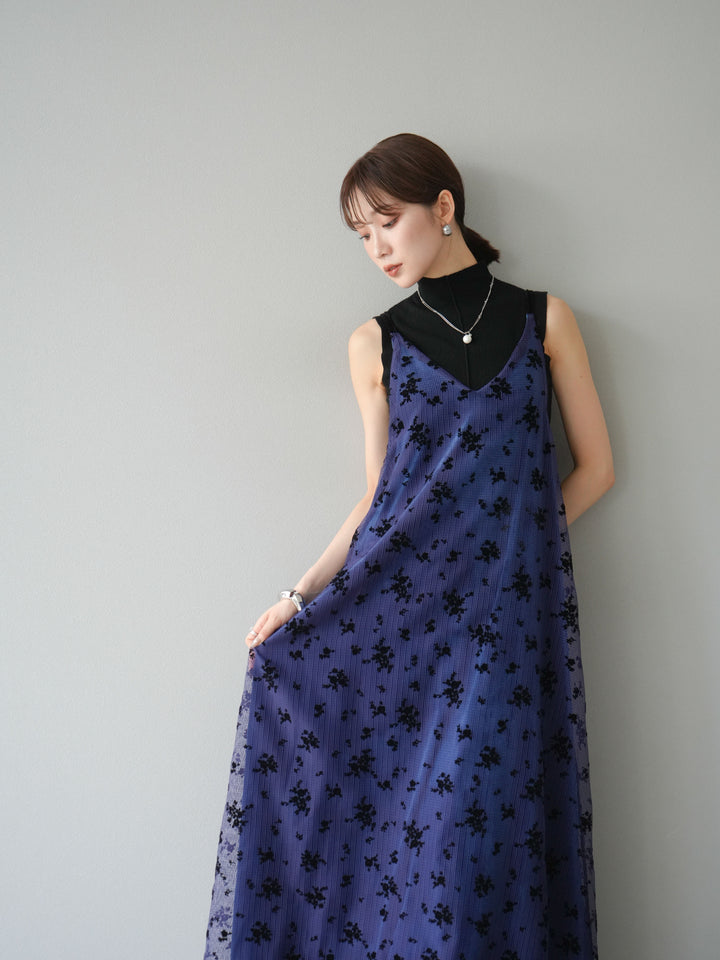 [予約]フロッキーチュールレイヤードベロアキャミワンピース/パープル