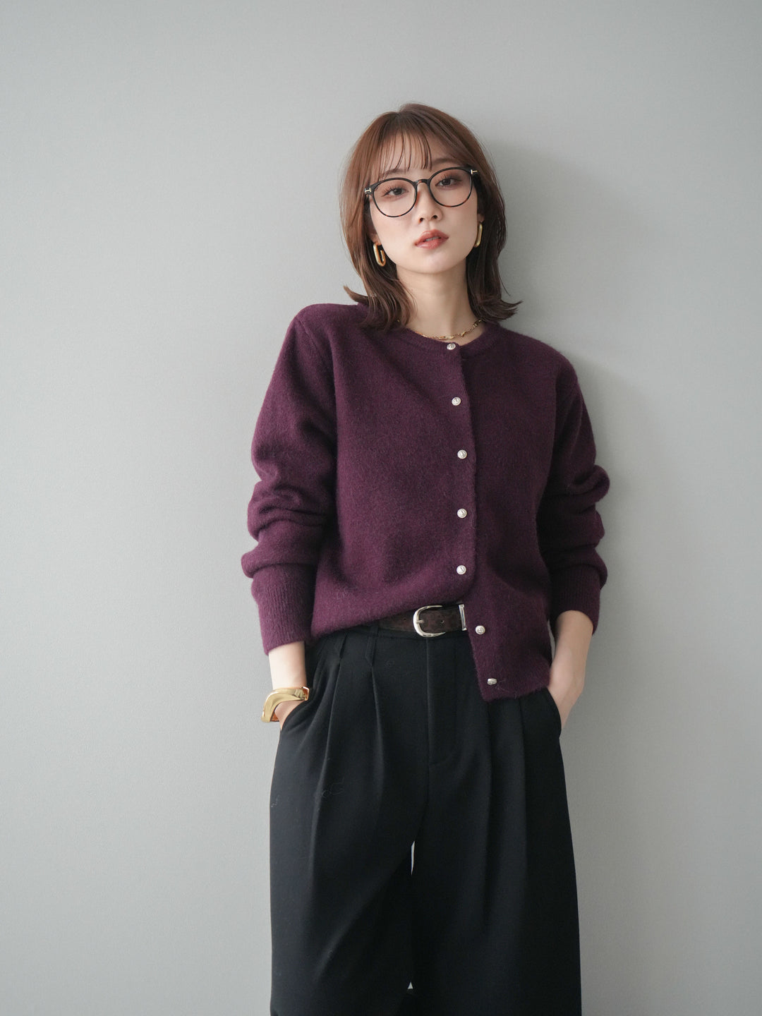 [予約]アンティークボタンニットカーディガン/purple