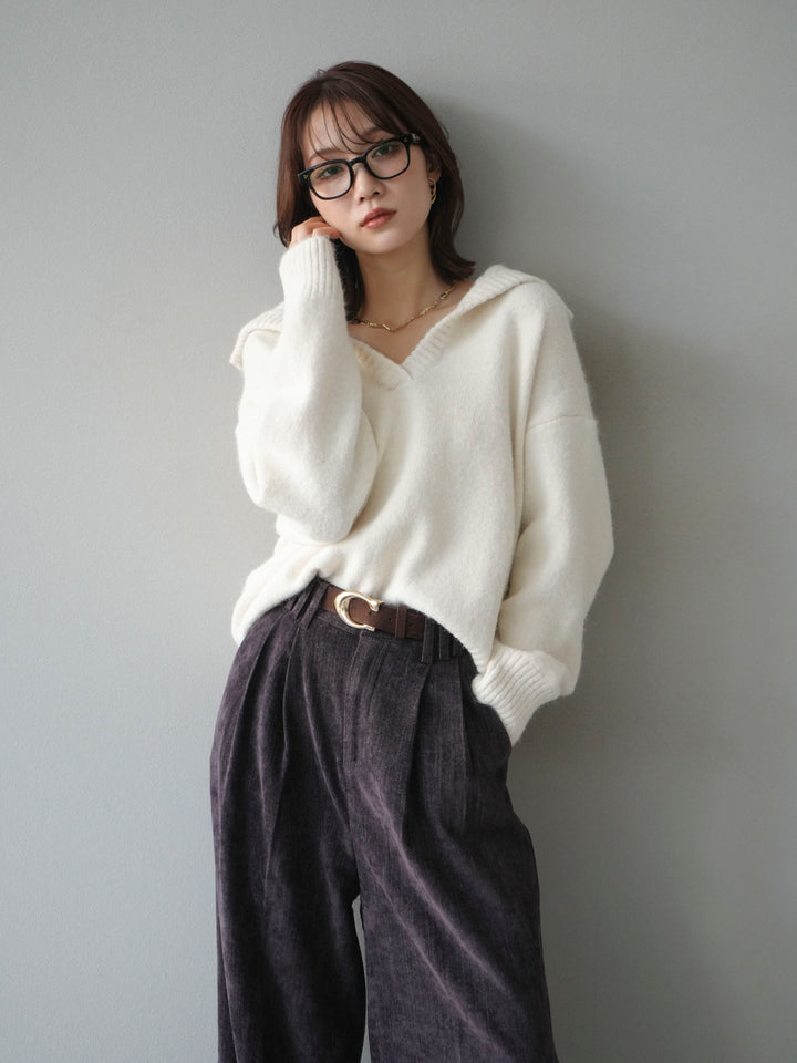 [予約]スキッパーニットプルオーバー/offwhite