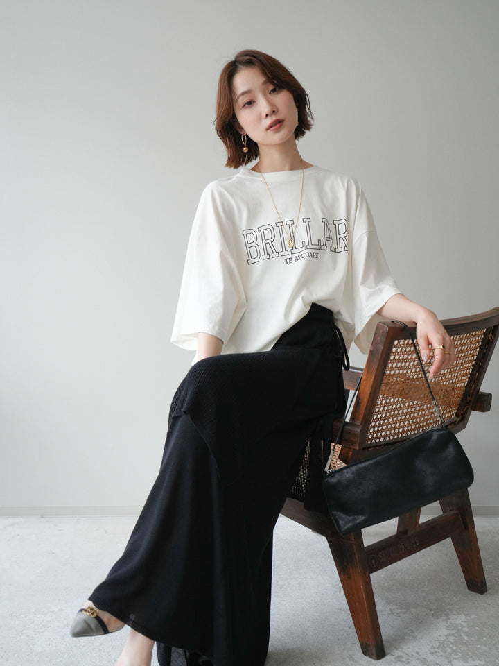 [SET]ボックスシルエットロゴTEE+レイヤードラップニットスカート(2set)