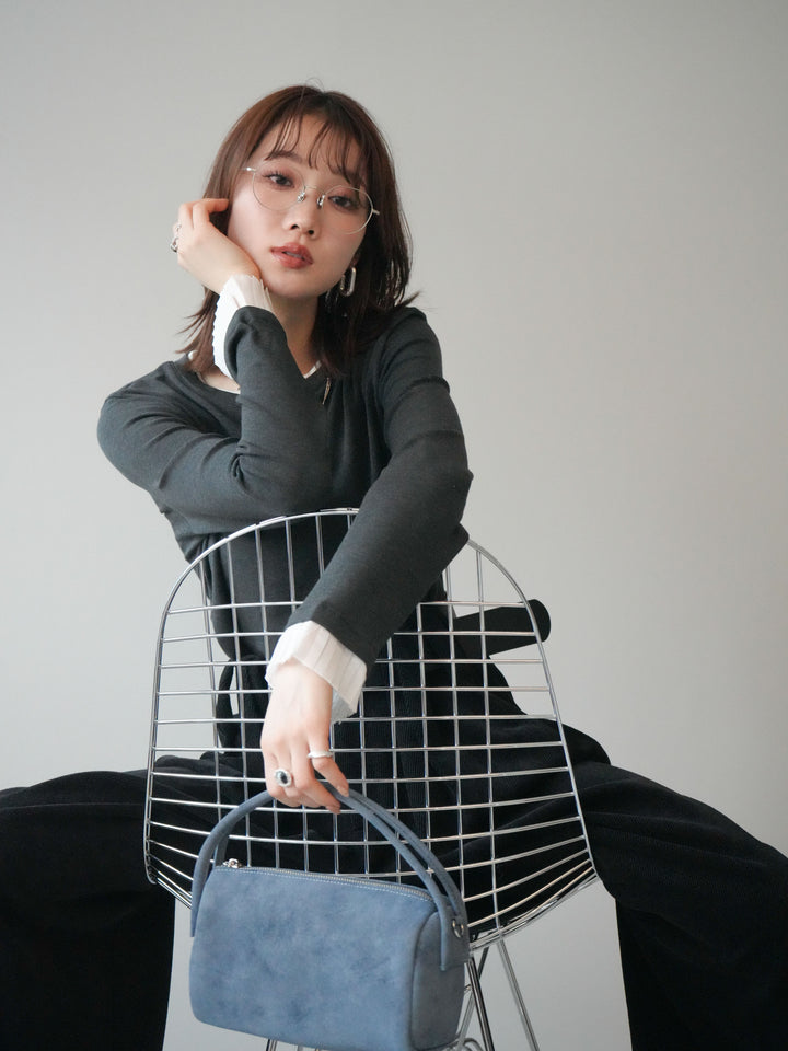 [予約]袖プリーツ配色レイヤードトップス/charcoal