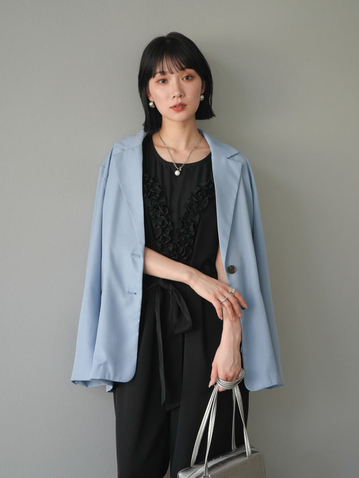 [予約]リネンタッチテーラードジャケット/ライトブルー