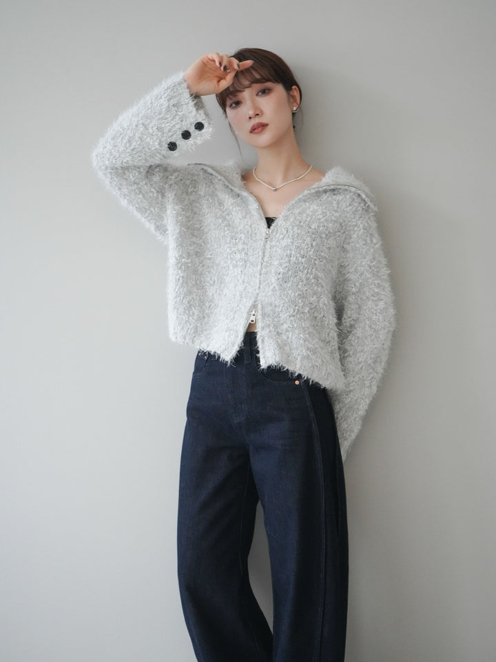 [予約]ミックスシャギージップニットカーディガン/ivory