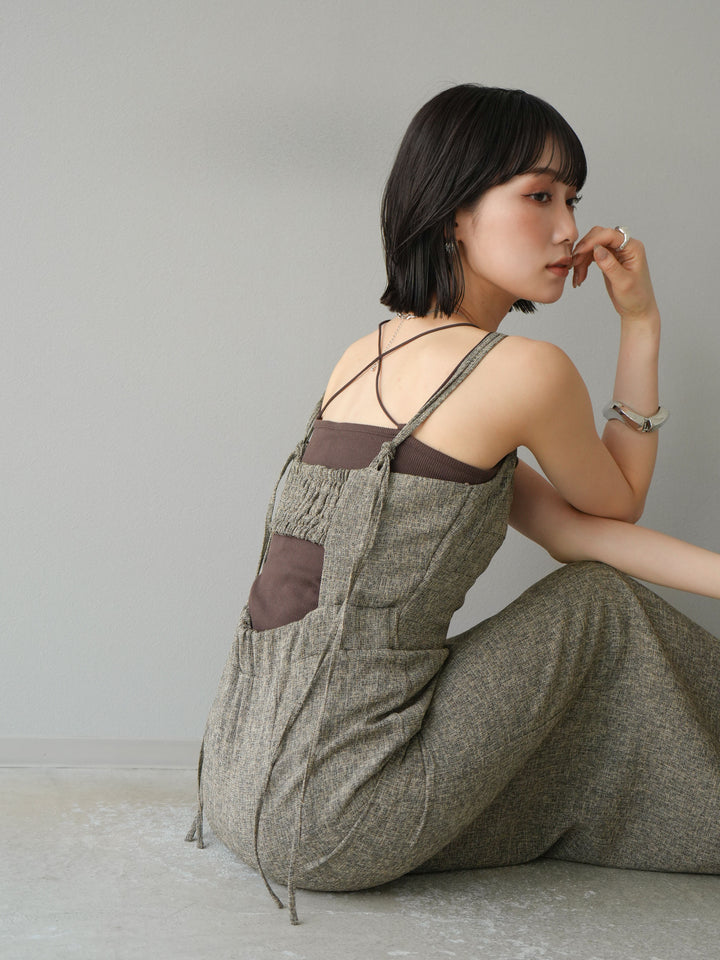 [預購] 夏季粗花呢露背吊帶洋裝/棕色