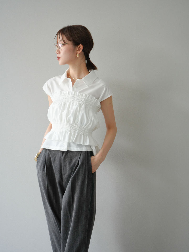 [予約]サイドラインストライプワイドパンツ/チャコール