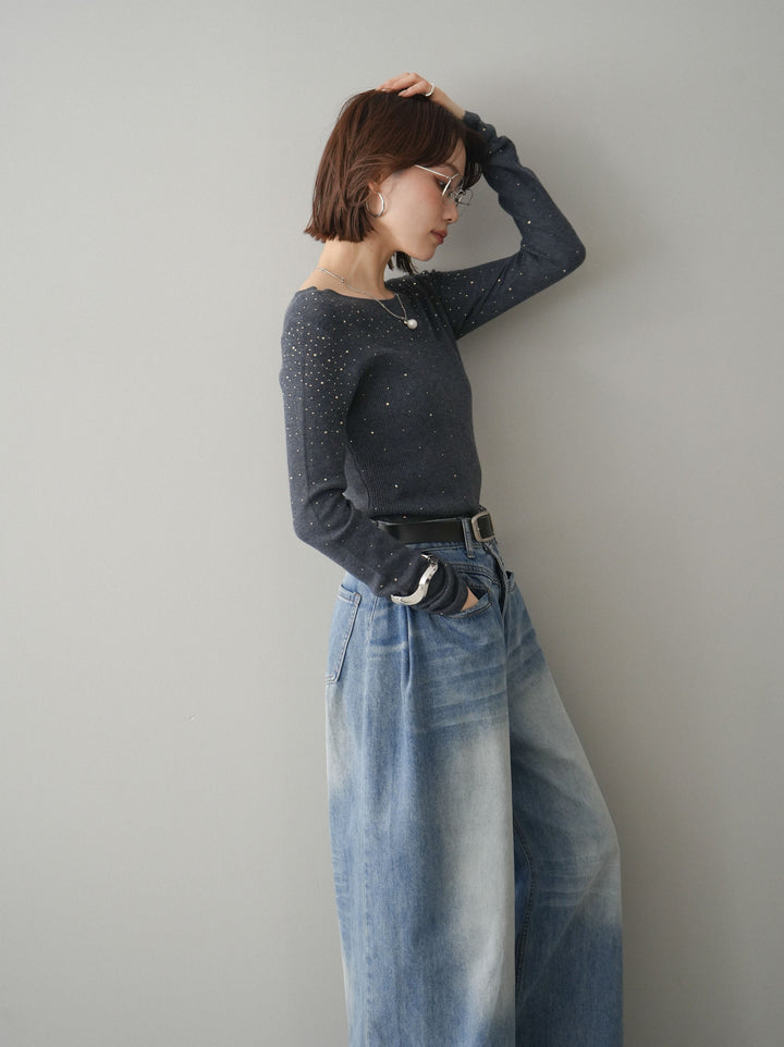 [SET]スパンコールシアーニットトップス+スパンコールシアーニットトップス(2set)