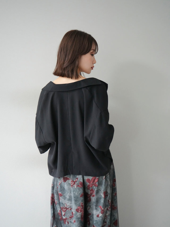 [SET]ハーフショートジャケット+フラワープリントチュールレイヤードパンツ(2set)