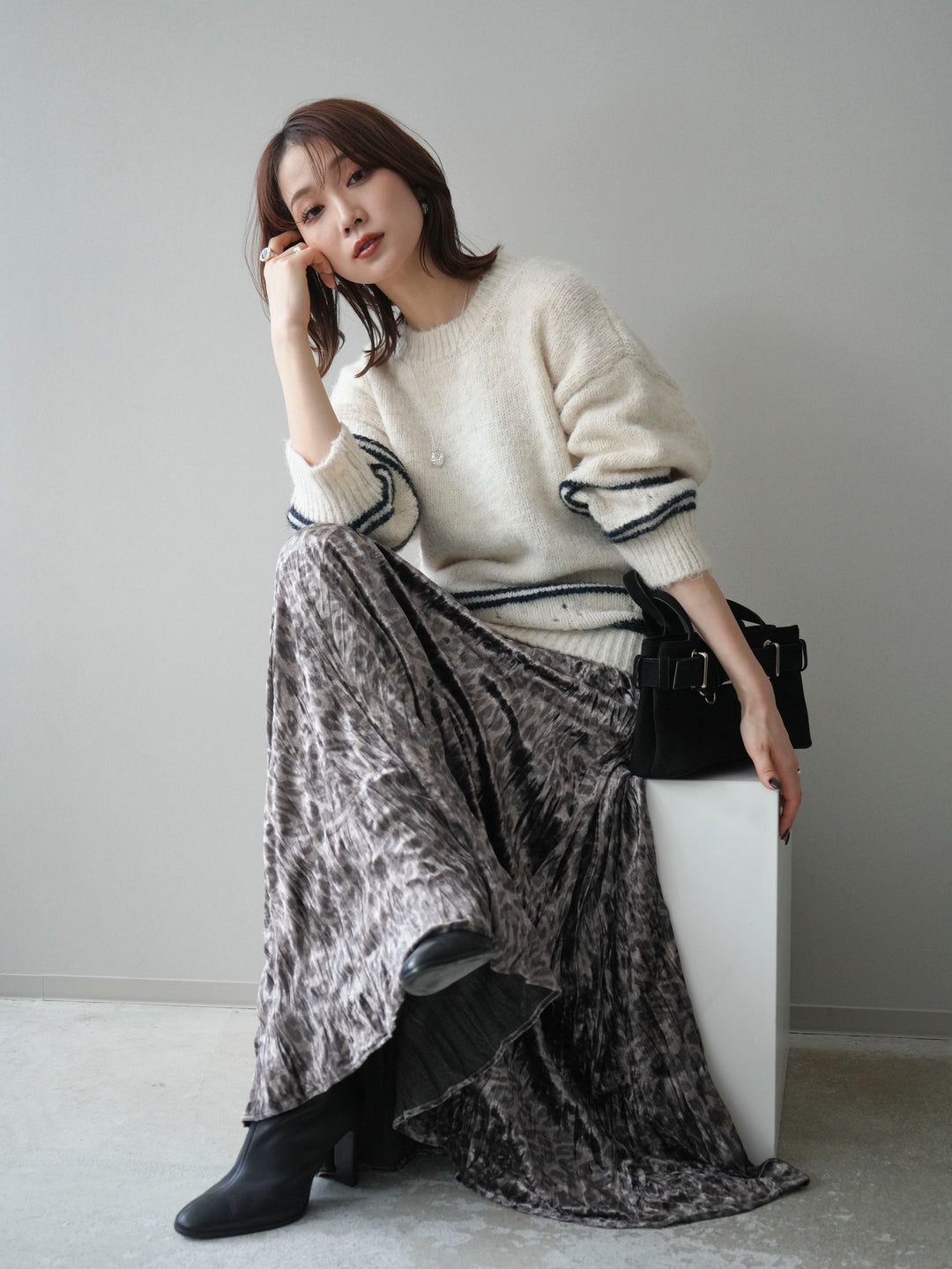 [SET]クルーネックラインボーダーニットプルオーバー+選べるアクセセット(2set)