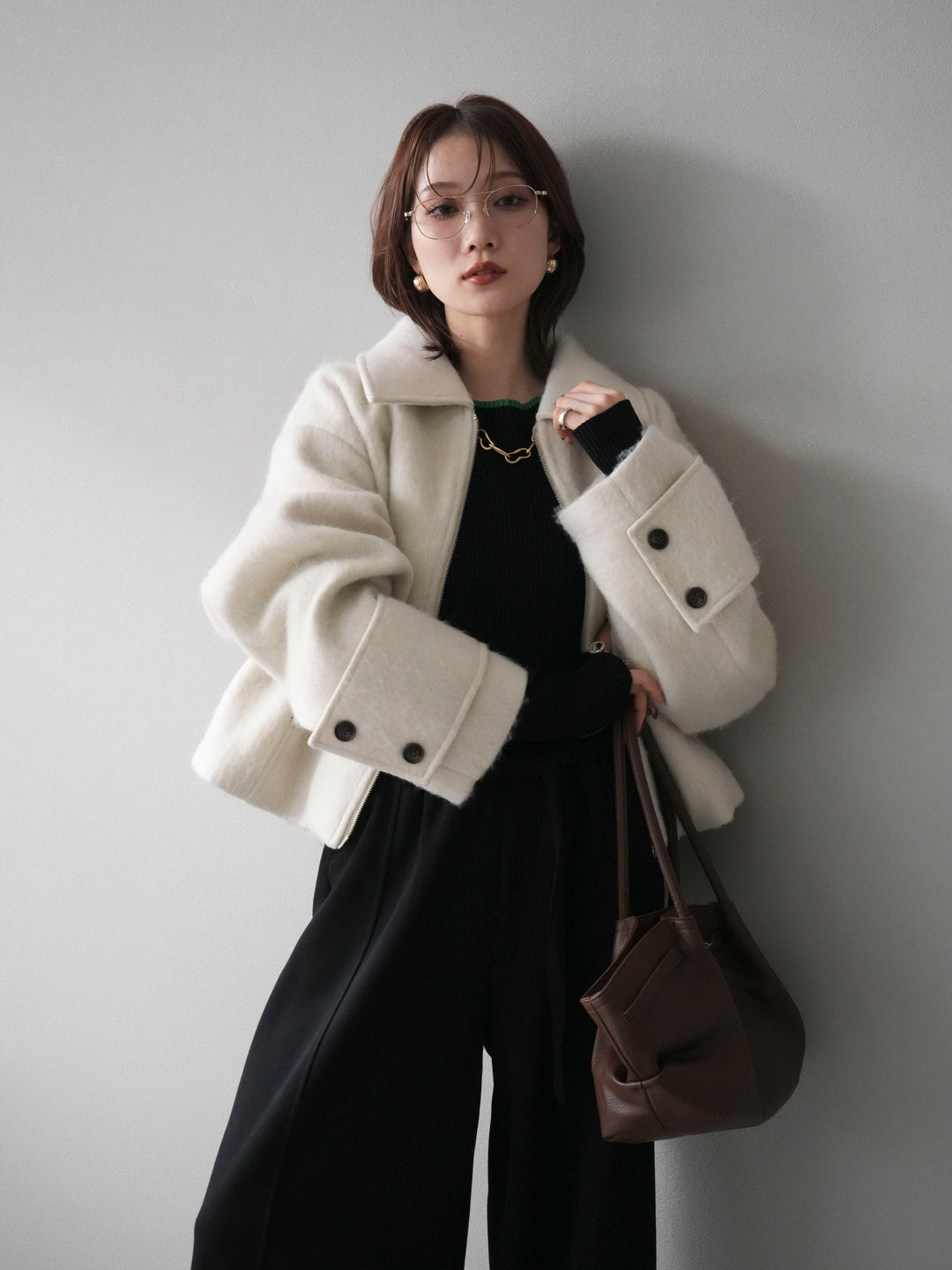 [予約]袖ビックループシャギージップブルゾン/ivory