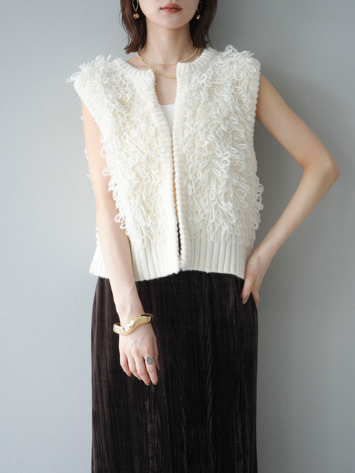 [SET]レザー襟オンブレチェックオーバーシャツ +ループデザインホックベスト +クラッシュベロアナロースカート(3set)