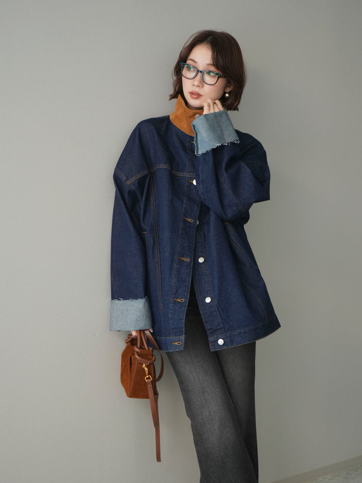 [SET]コーデュロイ×デニムミドルジャケット+フレアデニムパンツ(2set)