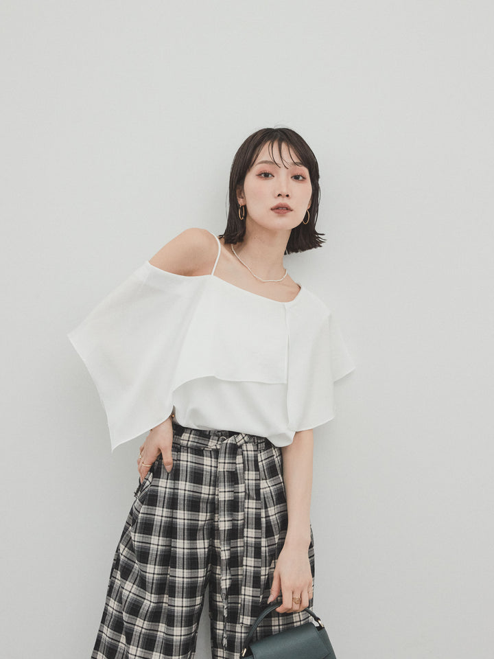 [SET] 單肩荷葉邊襯衫 + 單肩荷葉邊襯衫 (2件套)