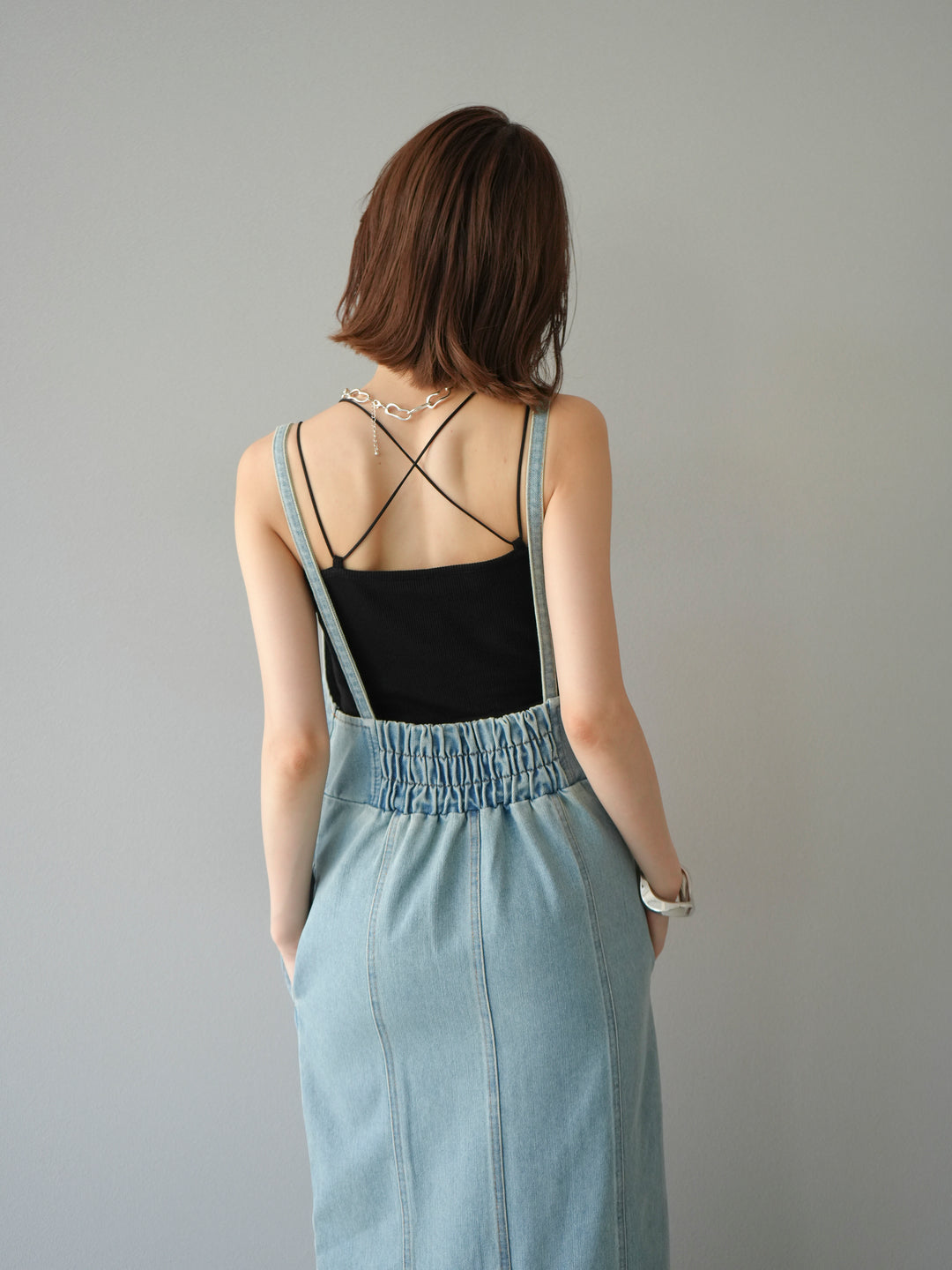 【預購】不對稱牛仔洋裝/奶白色