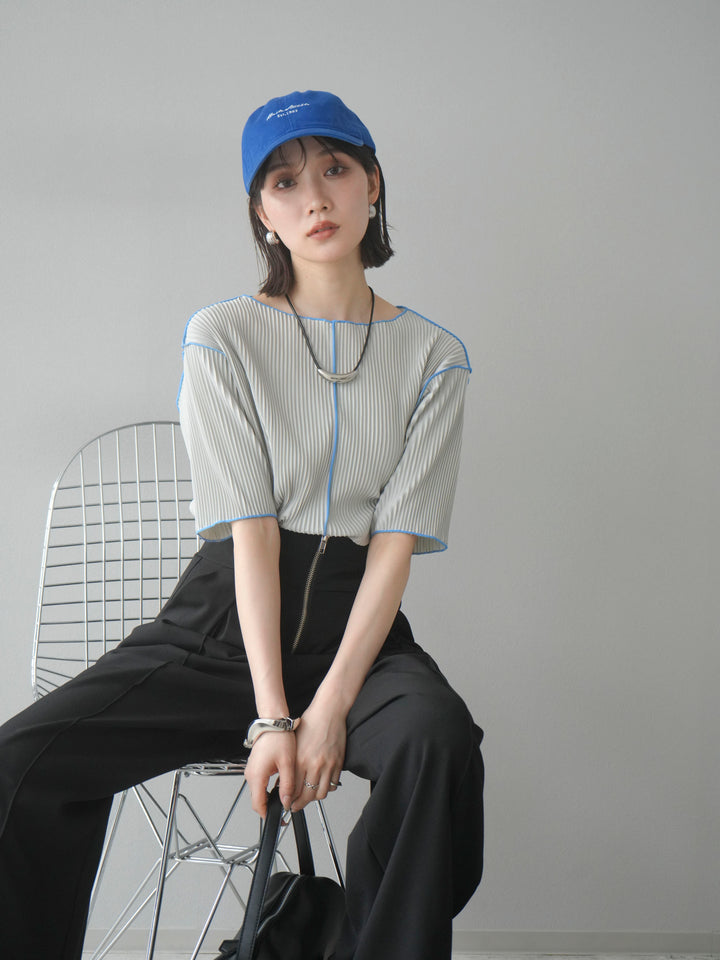 【SET】配色褶皺半袖上衣 + 配色褶皺半袖上衣 (2 件套)