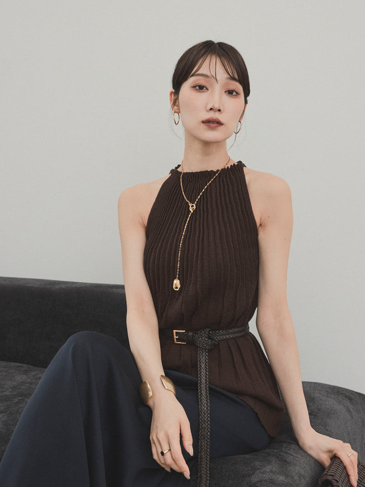 [予約]プリーツニットキャミソール/ブラウン