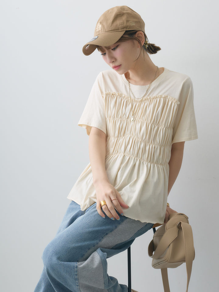 [SET]クールタッチシャーリングTEE+デニム切替スウェットパンツ(2set)
