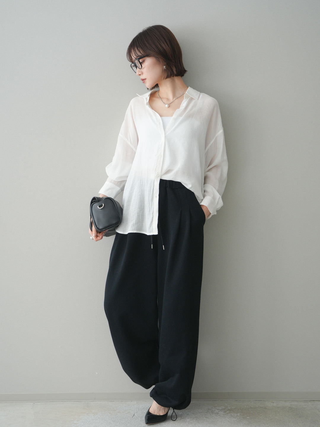 [予約]裾ドロストタックスウェットパンツ/black