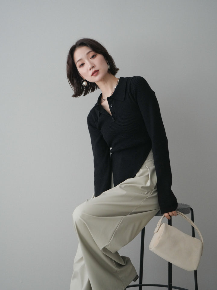 [予約]リブポロニットボディスーツ/black