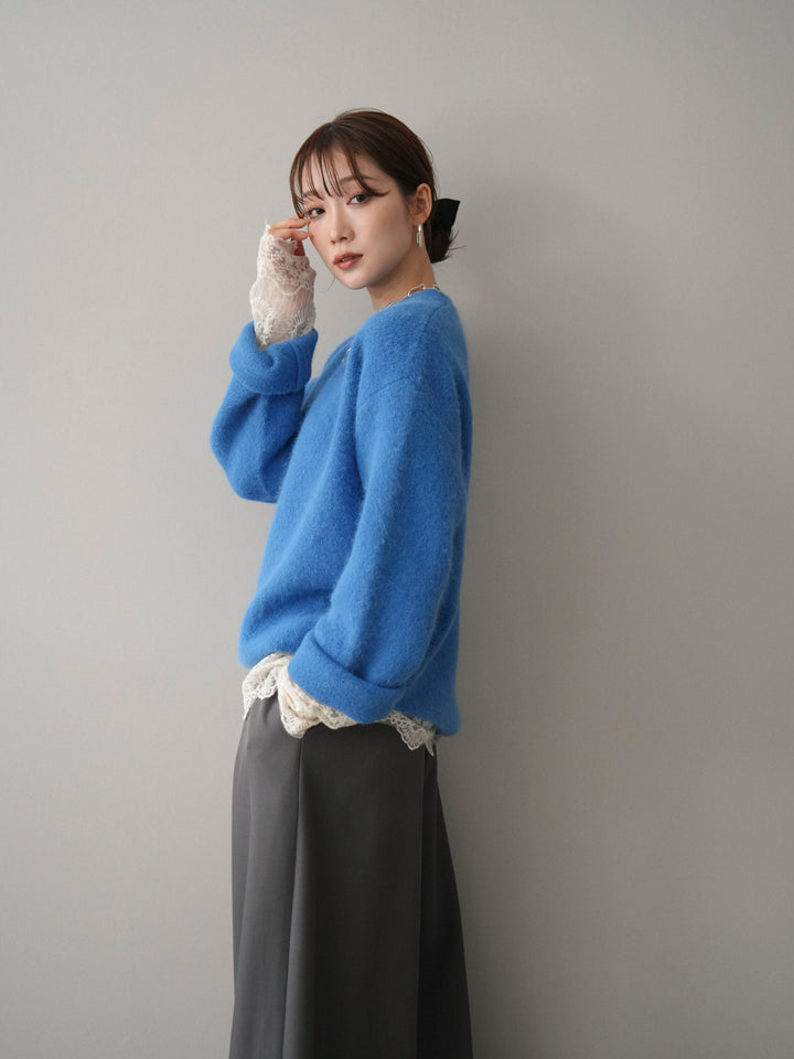 [予約]アンゴラタッチクルーネックニットプルオーバー/blue