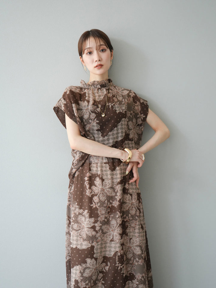 [SET] 花朵圖案法式袖襯衫 + 花朵圖案喇叭裙 (2 套)