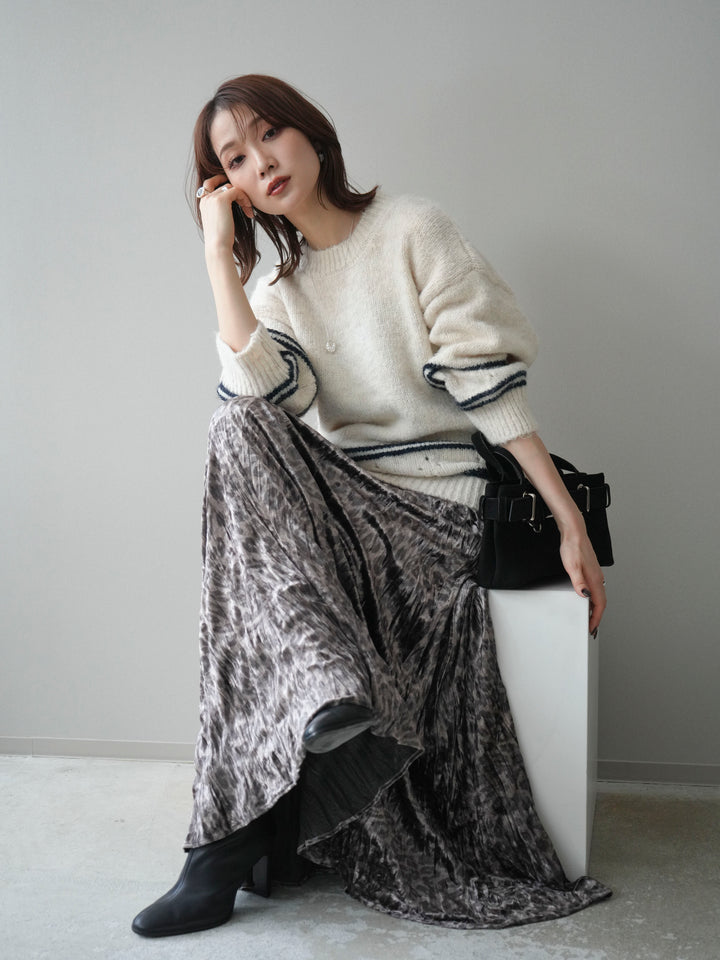 [予約]クルーネックラインボーダーニットプルオーバー/white