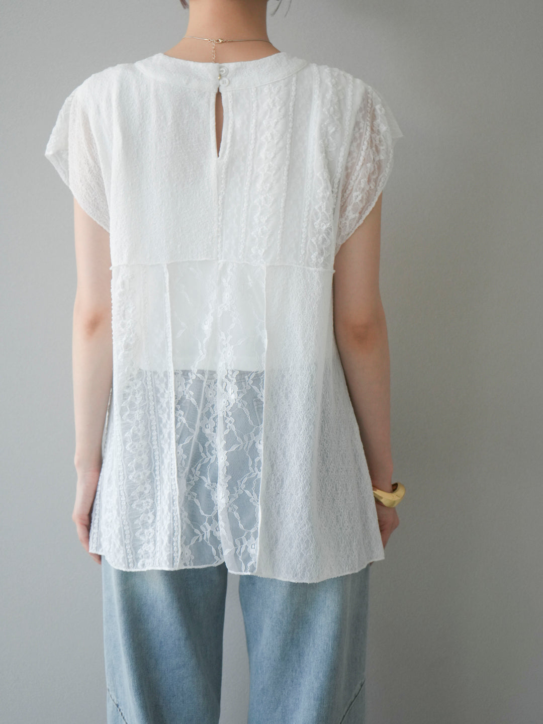 【預購】拼布蕾絲法式套頭衫/白色