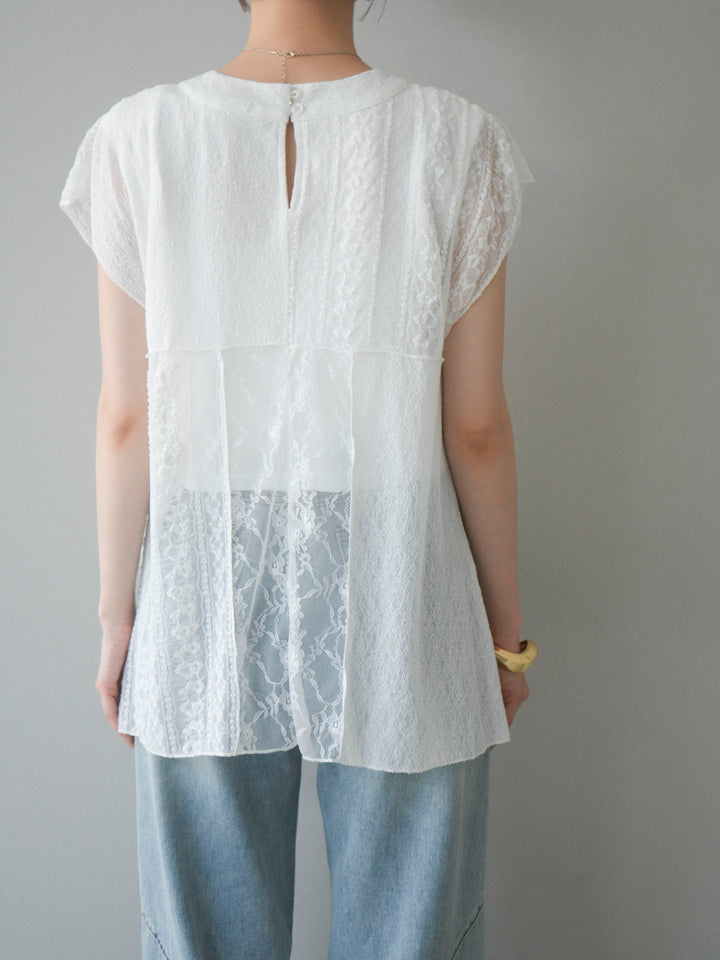 【預購】拼布蕾絲法式套頭衫/白色