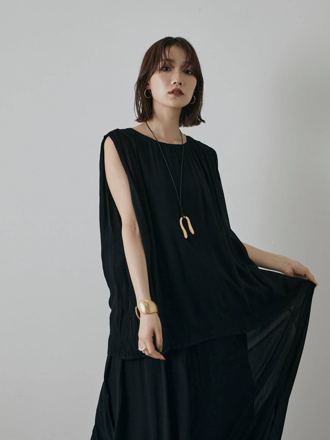 [預購] 透視喇叭長裙/黑色